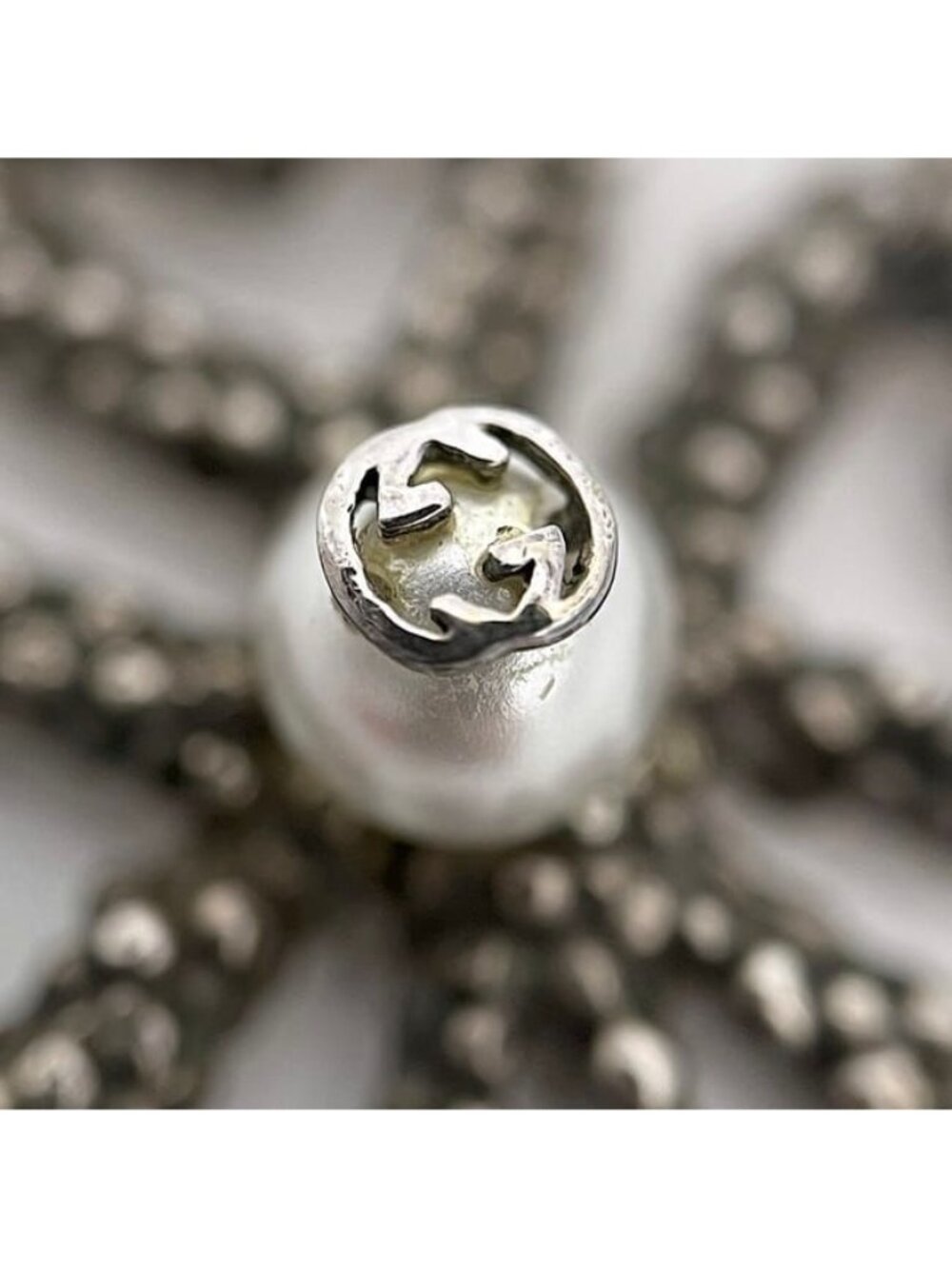 Gucci Necklace Silver Interlocking Clover 925 Sterling Faux Pearl - Picture 5 of 10
